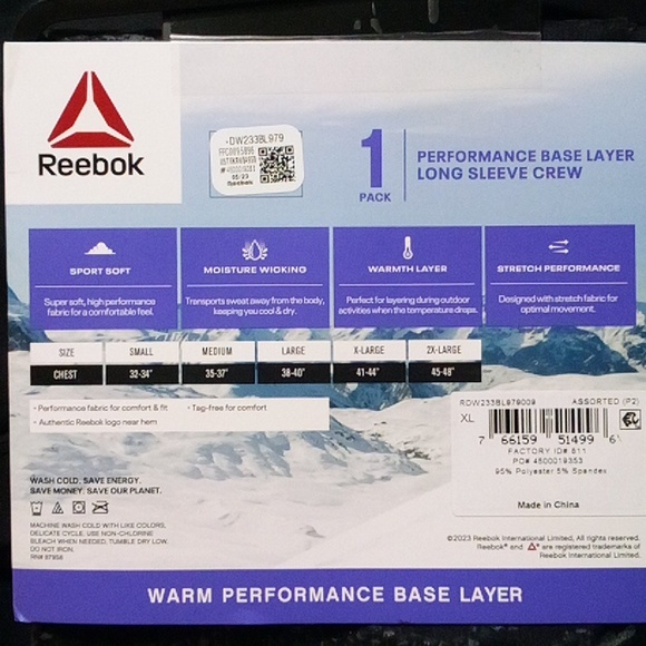 Reebok Performance Base Layer LONG sleeve crew size XL - Picture 5 of 5